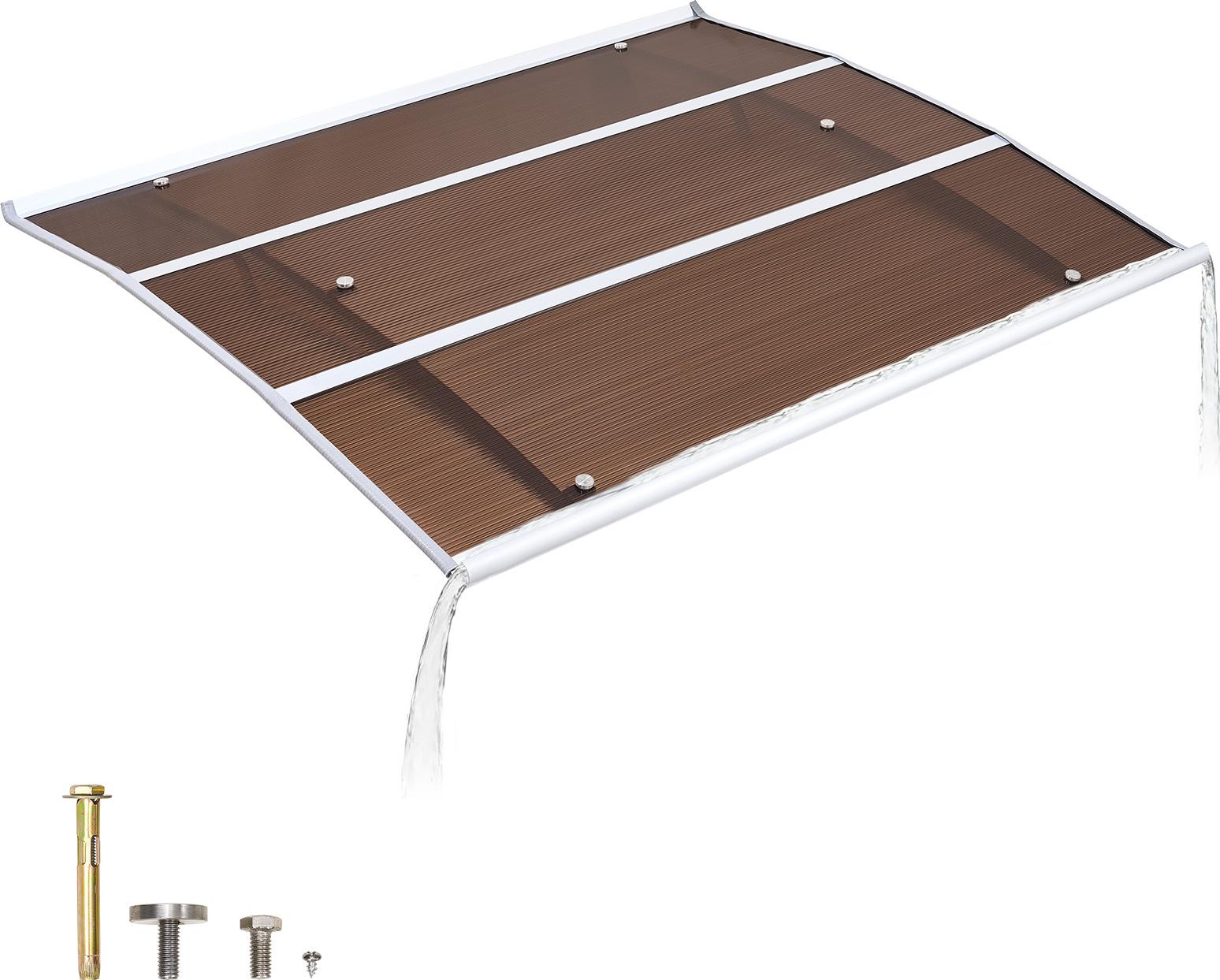 VEVOR Vordach für Haustür 120x100 cm, Pultbogenvordach, Überdachung mit Entwässerung & ABS-Halterung, Regen-, Schnee- & Sonnenschutz, Polycarbonat-Türüberdachung für Veranda & Terrasse, Braun
