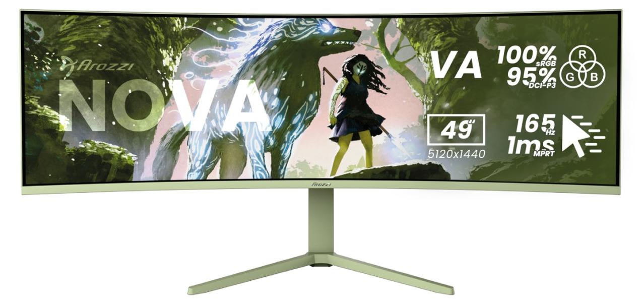 Arozzi Nova 49” Curved, 124,5 cm (49"), 5120 x 1440 px, Dual QHD, LED, 4 ms, Zelená