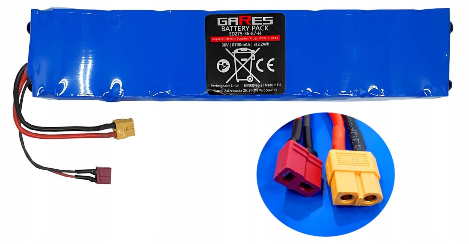Gares Batéria pre elektrokolobeľku Tdean | 36V 8,7Ah | Konektor XT60 | Li-Ion akumulátor s vysokým dojazdom