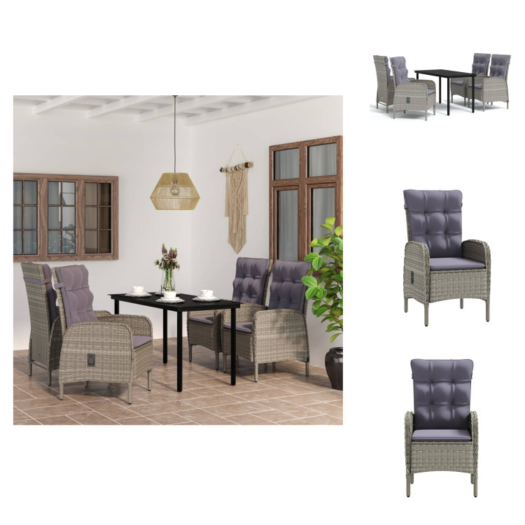 vidaXL 5-dielny záhradný jedálenský set s vankúšmi sivý a čierny - Záhradné nábytkové zostavy