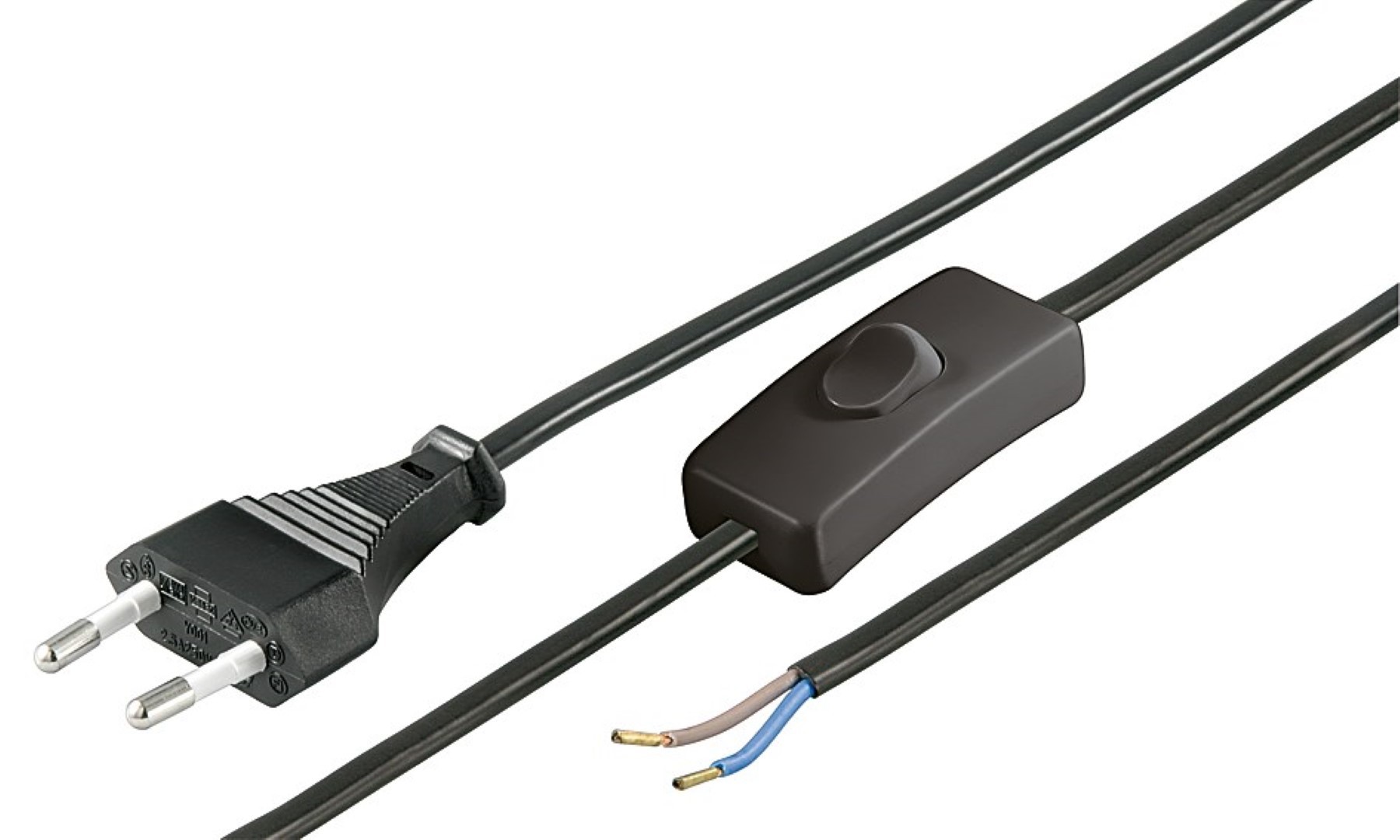 Euro Kabel mit Schalter 2m zum Konfektionieren für Lampen Leuchten Geräte  2-polig Schnur-Schalter Weiß: : Baumarkt