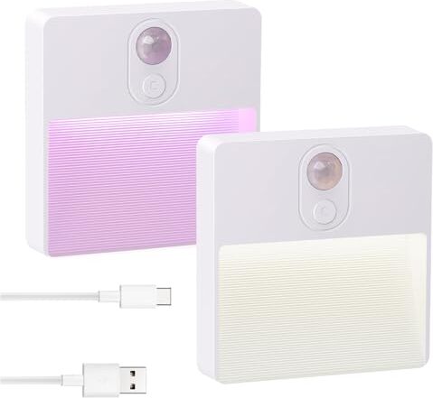 Nočné svetlo so senzorom pohybu, LED osvetlenie schodiska teplá biela zmena farieb RGB -batéria automatické zapnutie/vypnutie -detská izba, balenie 2