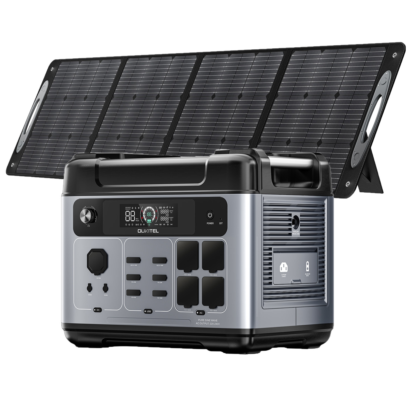 OUKITEL P2001 Plus Powerstation 2400W 2048Wh LiFePO4 batériový solárny generátor, WiFi+BT ovládanie generátora energie núdzový generátor + PV200 200W solárny panel