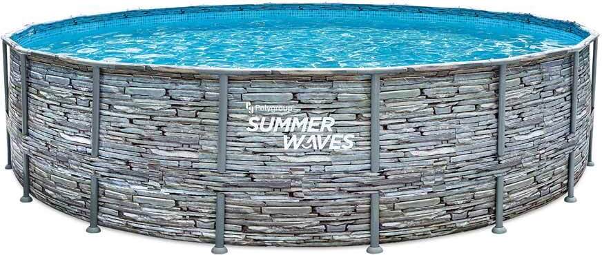 Summer Waves Elite Frame Pool Okrúhly nadzemný bazén kompletný set kamenný vzhľad Ø 549x132 cm
