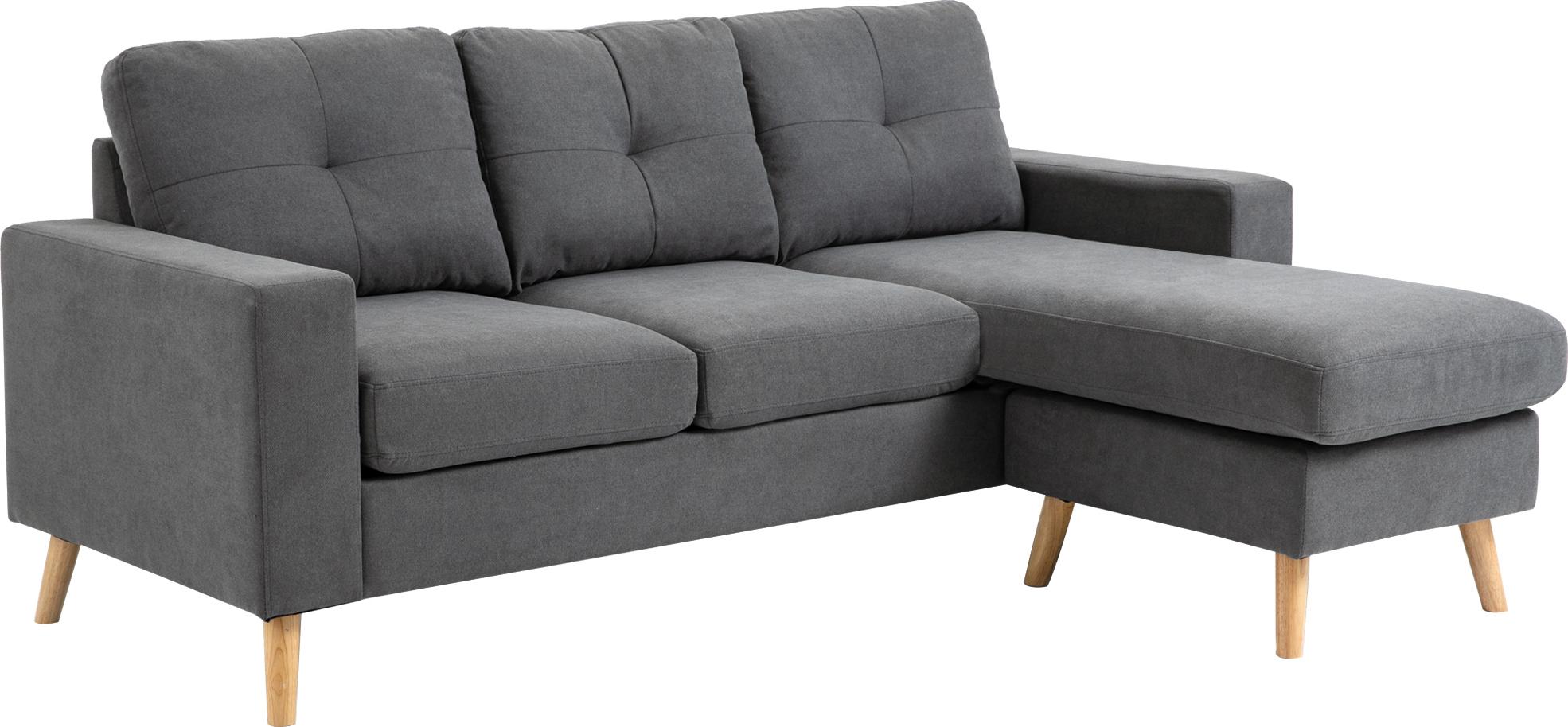 Dopwii Ecksofa im Skandidesign, mit Knopfheftung, Massivholz, Leinenoptik, Grau KAUF-TRAD-833-850-002