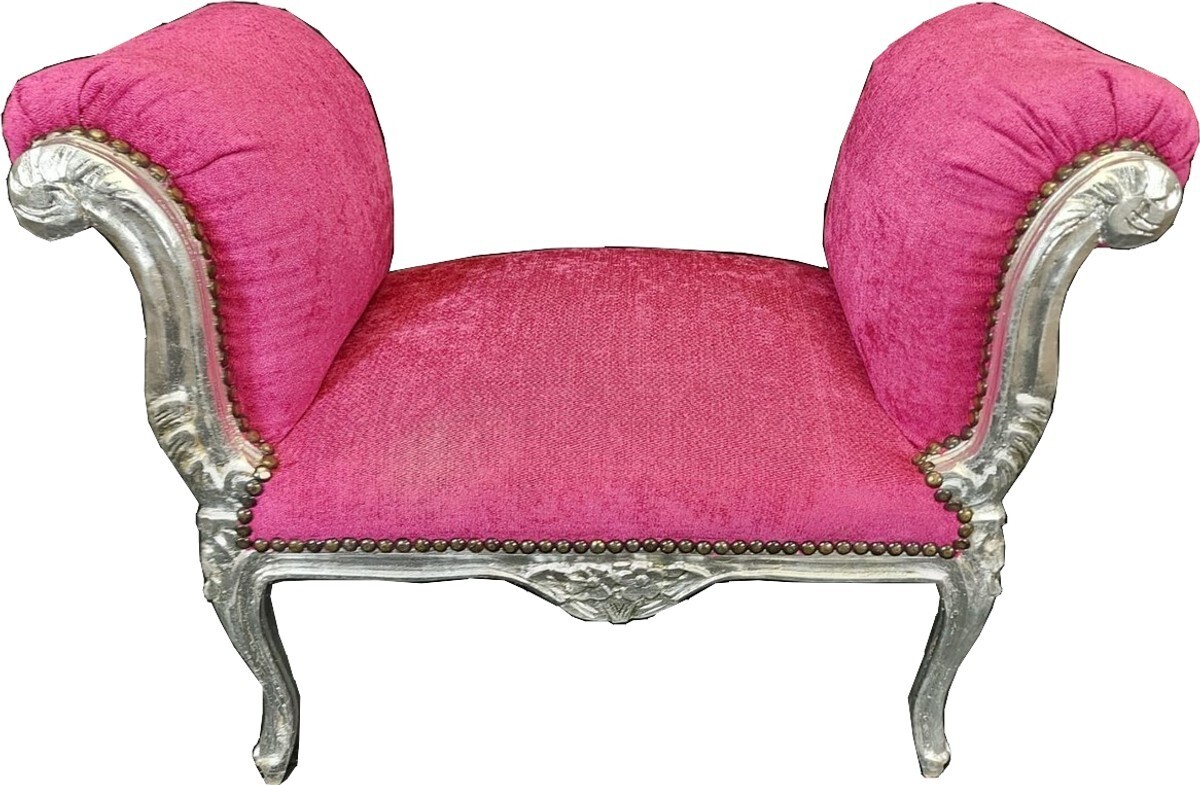 Demotex GmbH Casa Padrino Barock Schemel Pink / Silber - Handgefertigter Antik Stil Hocker - Barockstil Hocker - Wohnzimmer Möbel im Barockstil - Barockstil Möbel - Barock Möbel - Barock Einrichtung