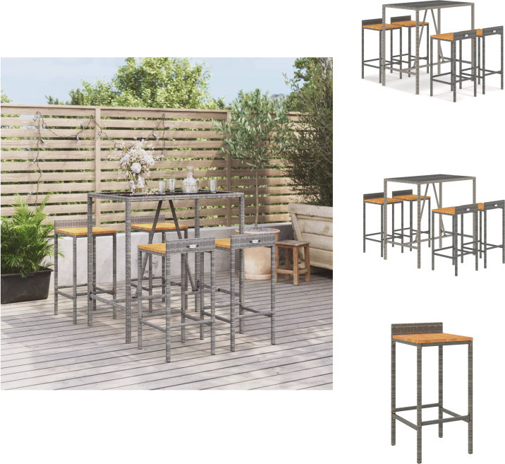 vidaXL 5-dielny záhradný barový set sivý polyratan a masívne drevo akácie - Záhradné nábytkové sety