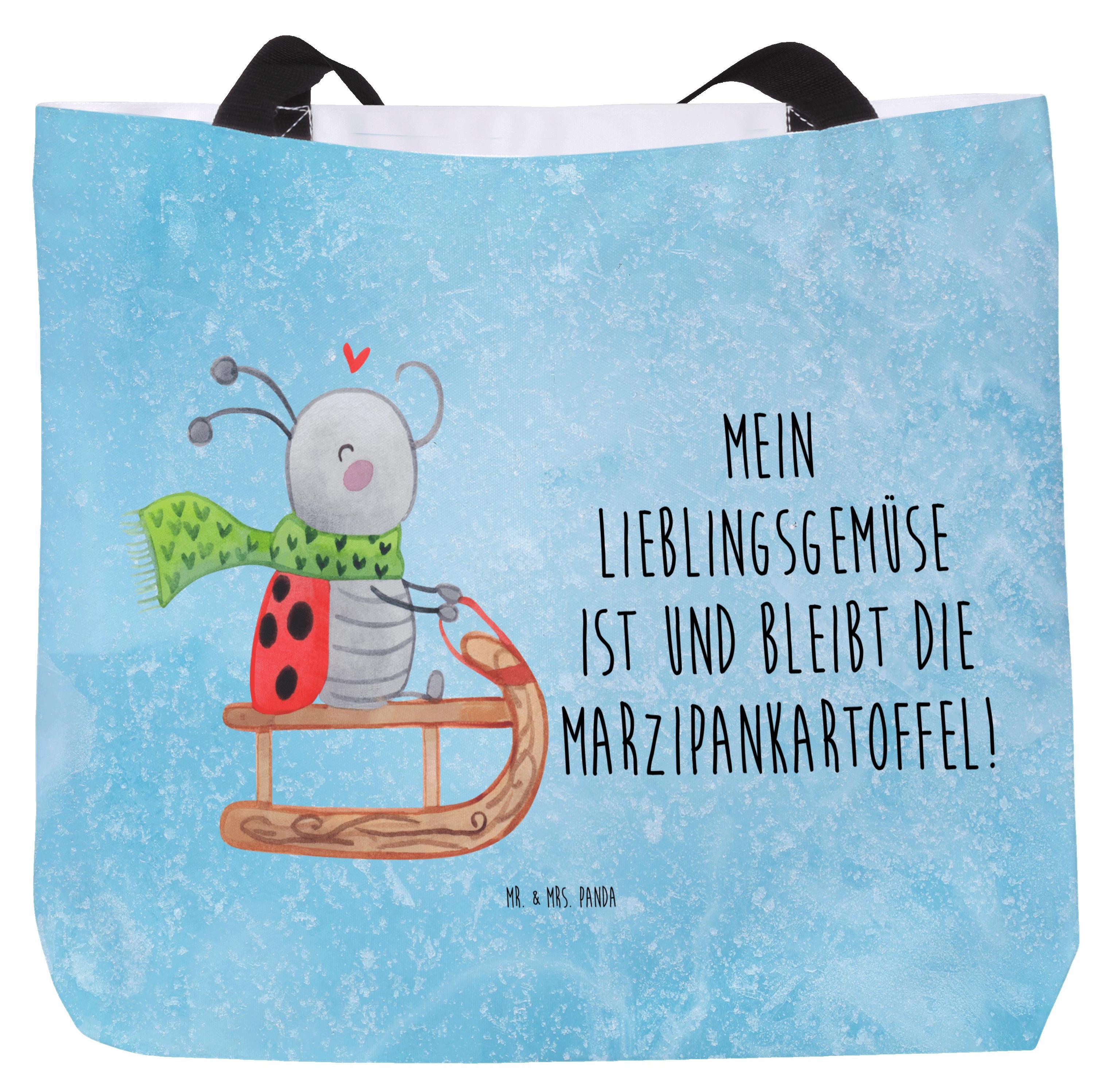 Mr. & Mrs. Panda Tote Bag Smörle Rodeln - Eisblau - Geschenk, Tragetasche, Einkaufstasche, Schultasche, Schlittenfahren, Marzipan, Winter, Strandtasche, Tasche PD-1594123-STANDARD