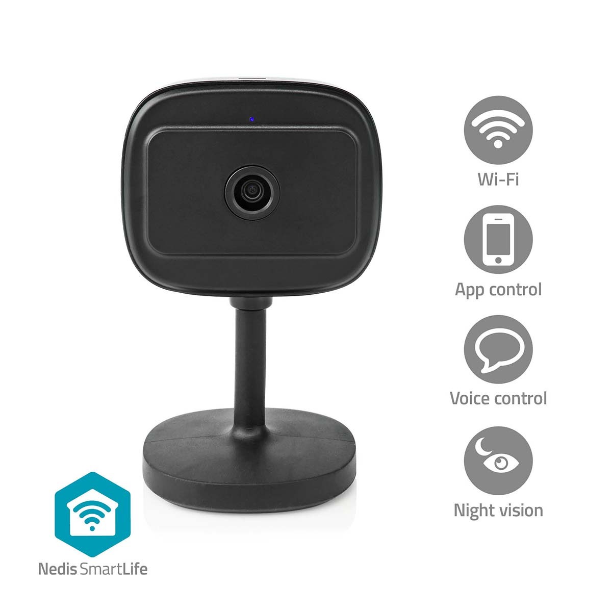 Nedis Wifici07Cbk Smartlife kamera pre vnútorné Wi-Fi Full HD 1080P Cloudové úložisko (voliteľné) / Microsd (nie je súčasťou balenia) / Onvif so senzorom pohybu Nočné videnie