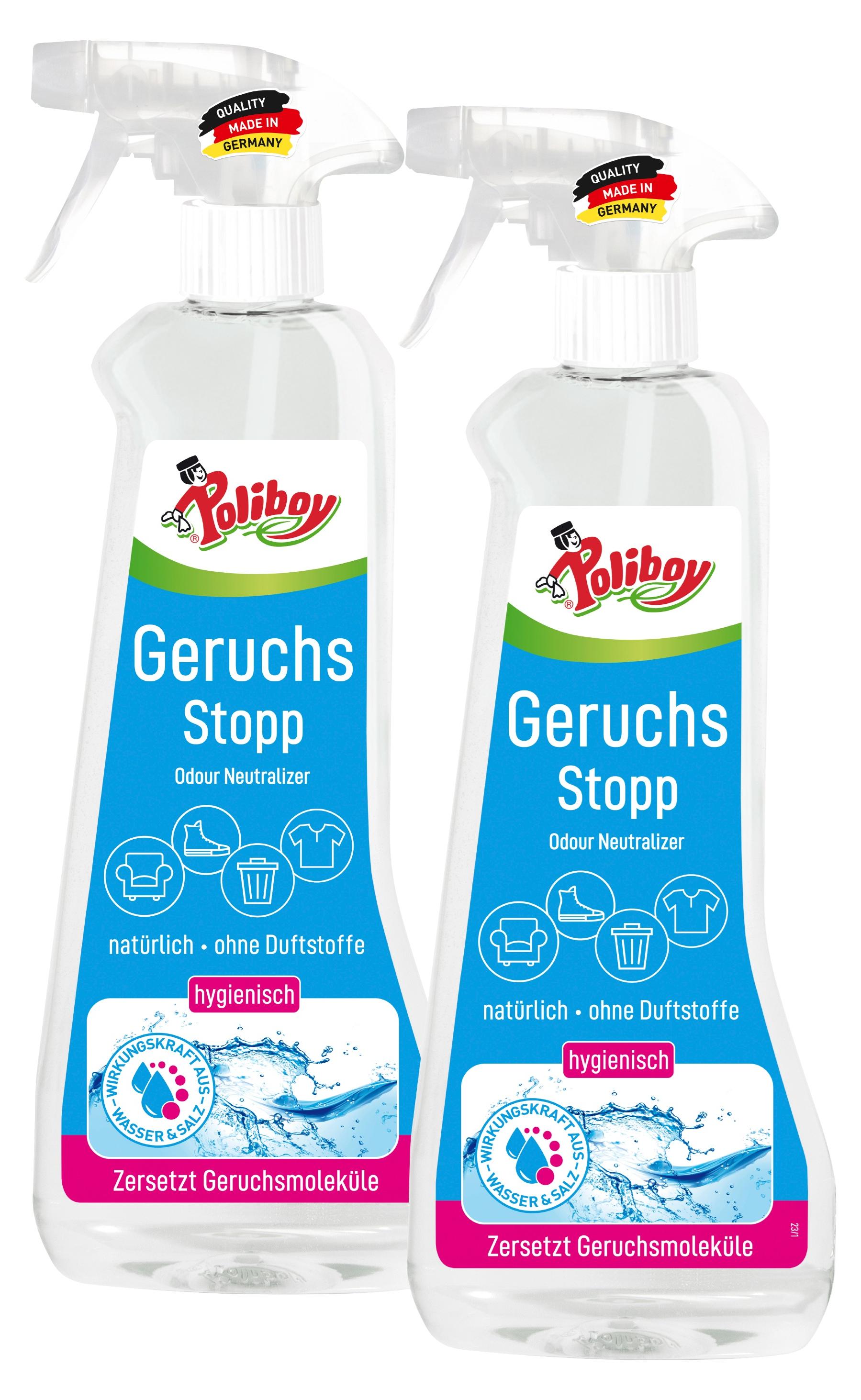 POLIBOY Brandt & Walther GmbH Poliboy Aktiv Geruchs Stopp - 2 x 500ml - Geruchsentferner - Bannt schlechte Gerüche auf Textilien und mehr 5650001