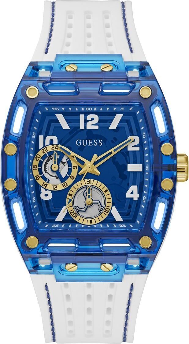 Pánske náramkové hodinky Guess multifunkčné Phoneix biele, modré 43 mm GW0499G6
