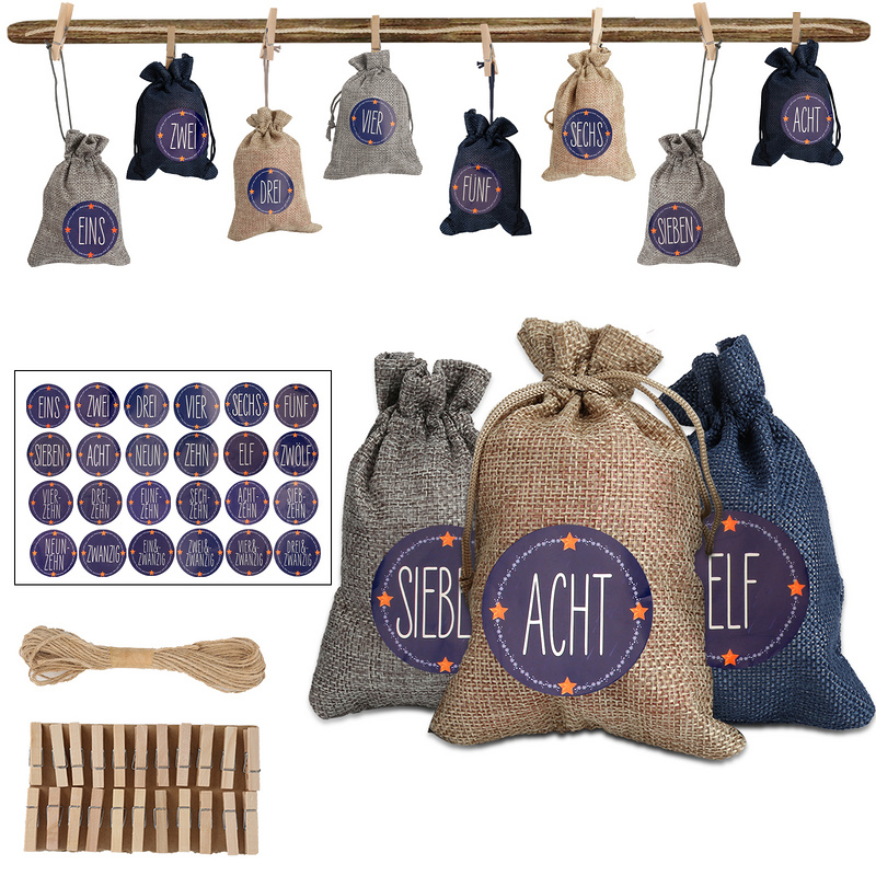 VINGO Adventný kalendár látkový sáčok na vyplnenie vianočného kalendára sáčok na hračky