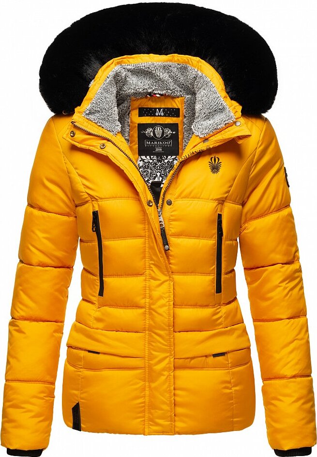 Marikoo Loveleen Damen Winter Steppjacke mit Kapuze Parka Mantel Winterjacke Gelb Gr. 36 - S