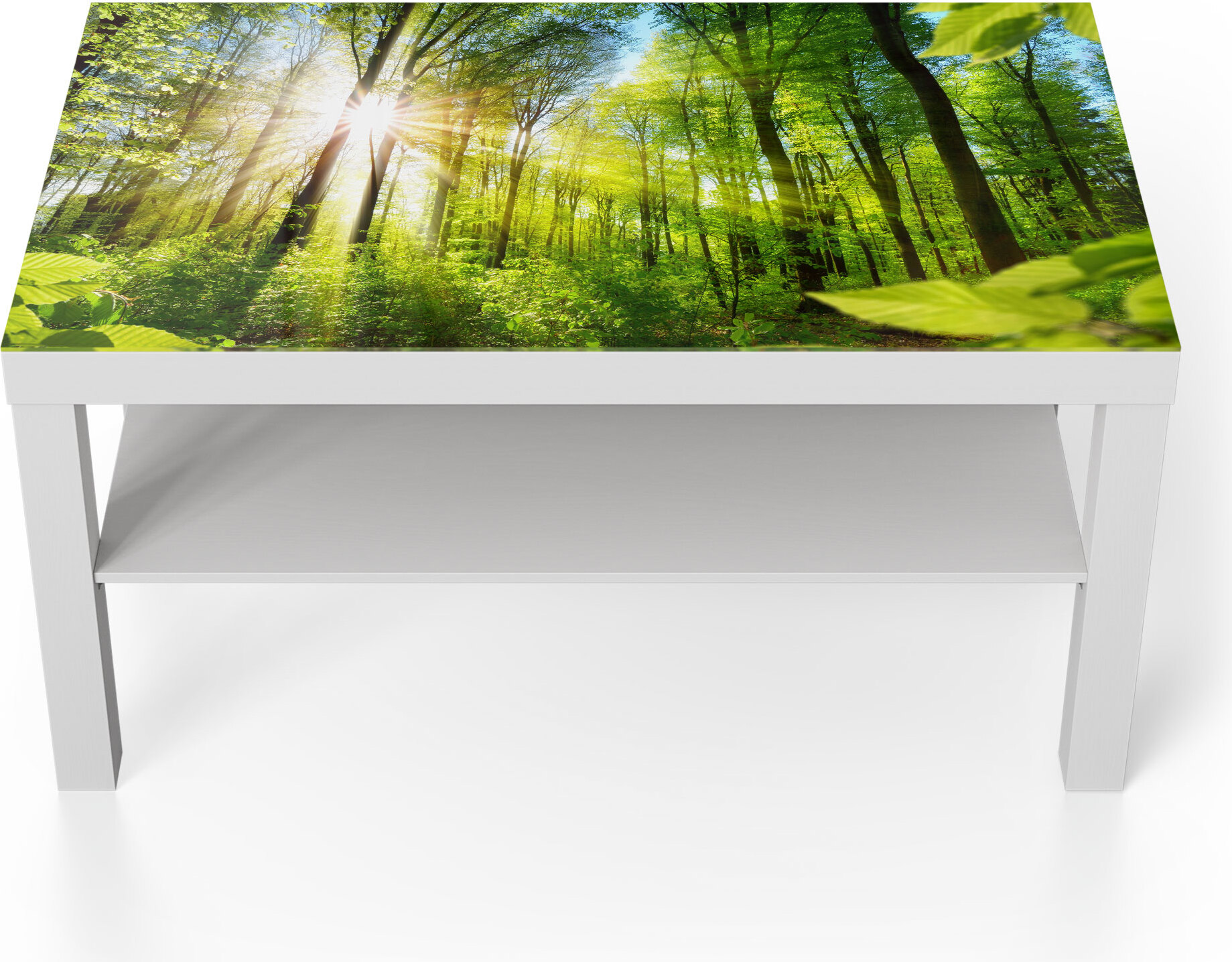 DEQORI Couchtisch 90x55 cm Weiß 'Licht durchdringt Bäume' Glas Beistelltisch TL-90-55-W-2011