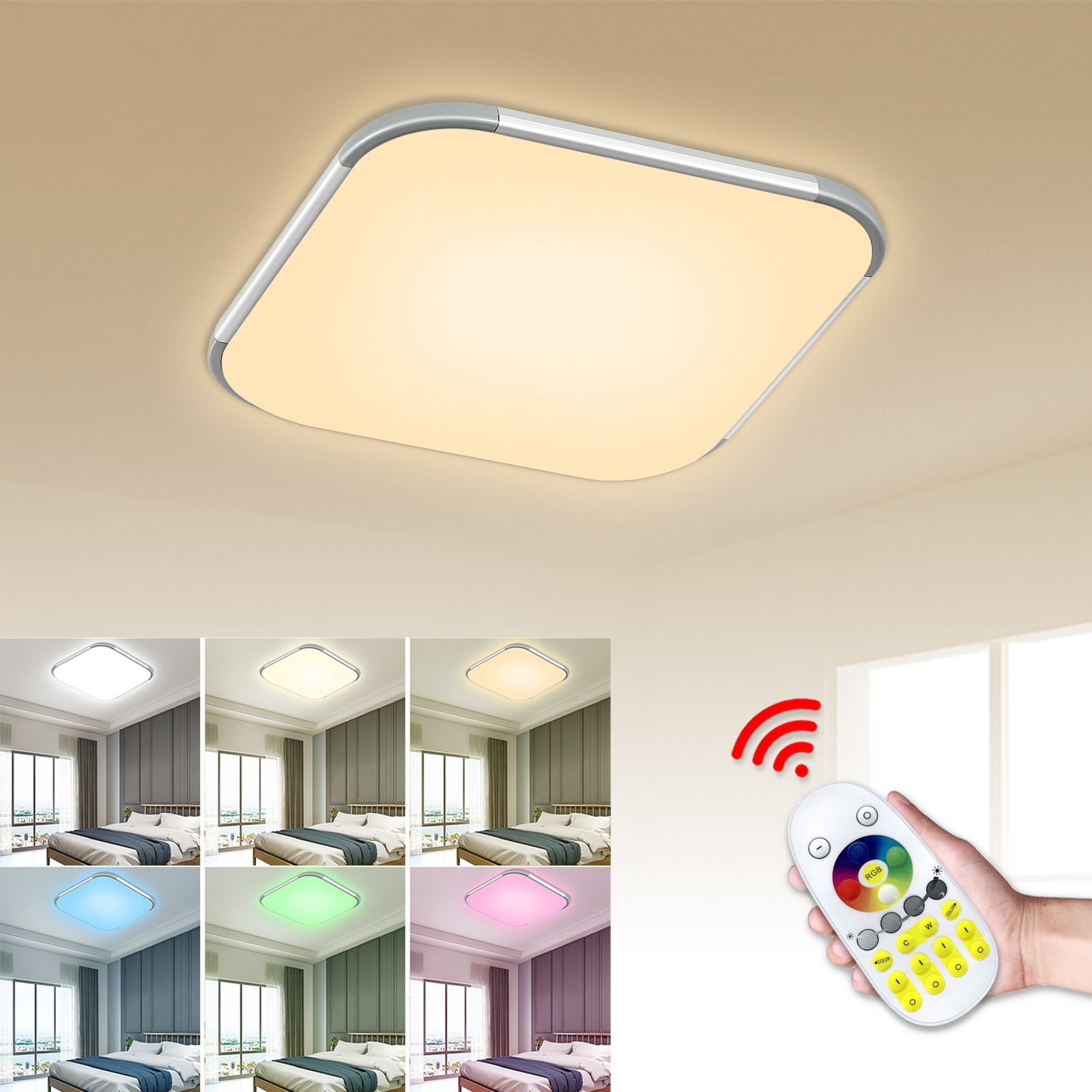 Silber Deckenleuchte 12-128W Warmweiß LED Deckenlampe für Schlafzimmer Küche A++ 