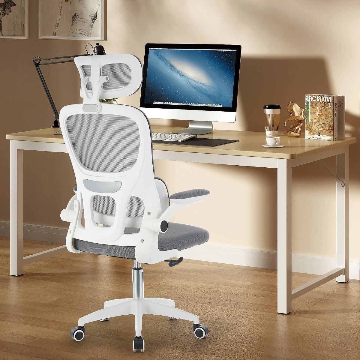 Lurrose Armlehnenbezüge 6 Stück - Schutz Für Stuhl Lehnen - Weiß & Grau