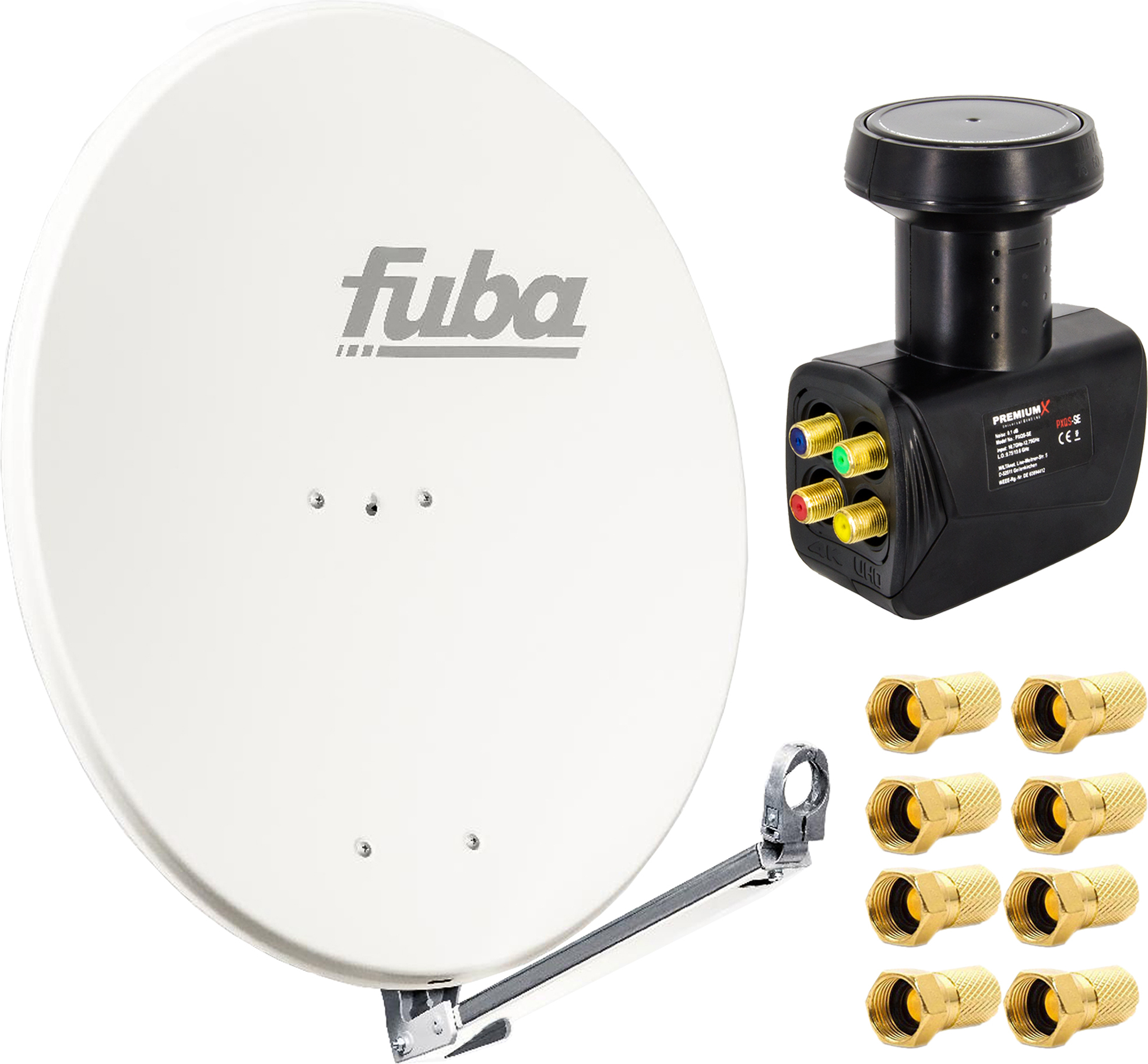 Fuba DAL 800 W Satellitenantenne Alu Weiß LNB Quad 8x F-Stecker