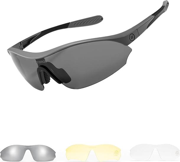 ROCKBROS Fahrradbrille Polarisierte UV400 mit 3 Wechselgläsern , Sportbrille 25g Leichte Laufbrille mit Verstellbare Nasenpads Perlgrau /Grau