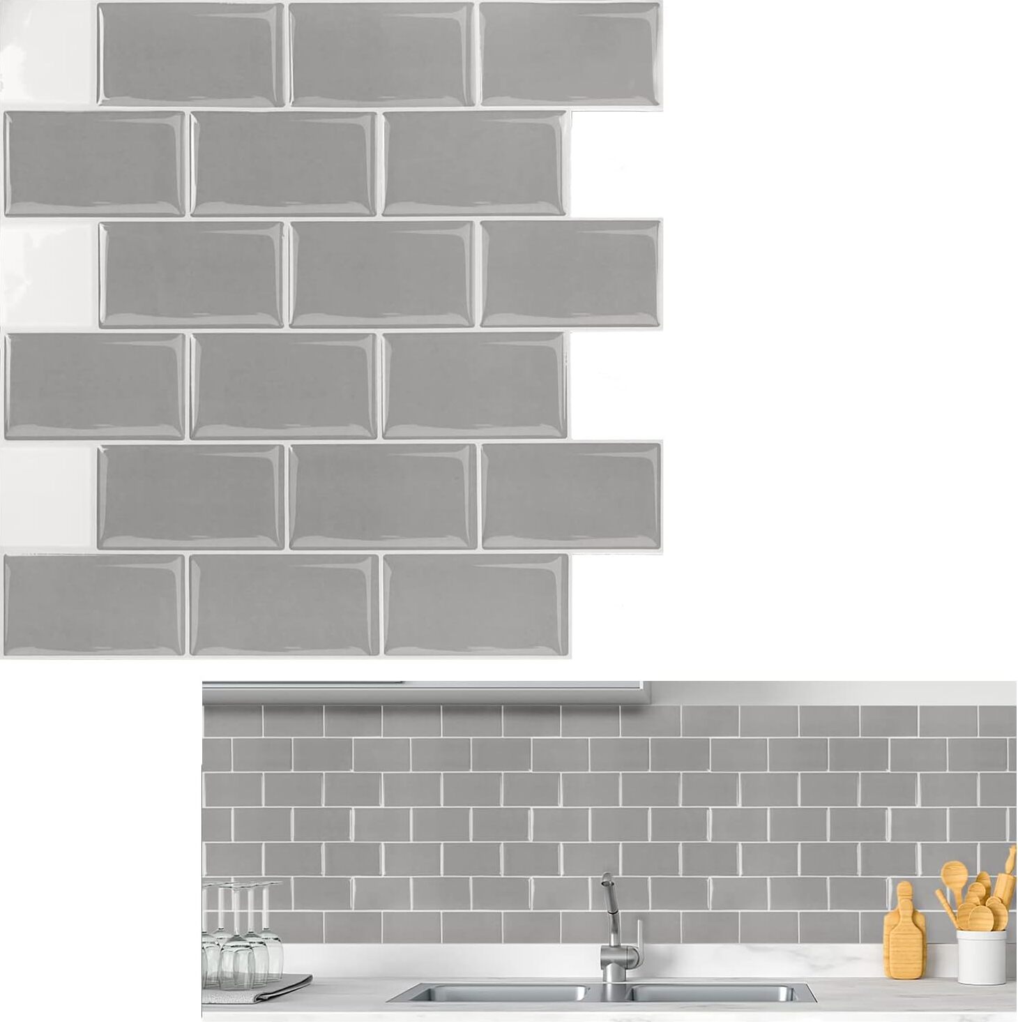 Fliesenaufkleber 30x30cm PVC Fliesen-Folie 10 Stück-1 Satz Deko Folie selbstklebende Klebefliesen abgeschnitten Kacheldekor(Typ F - Grau) CEEDIR