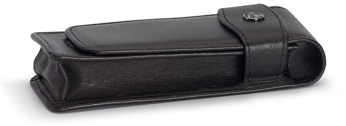 Markenlos 2-teiliges Lederetui mit Lasche, lang, schwarz | Echtlederetui | Etui 11,9 x 4,2 cm