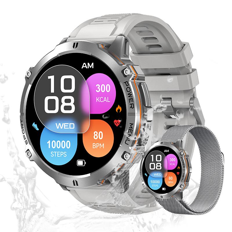 Valdus Herren Fitness-Tracker, 3ATM Wasserdicht, Telefonfunktion, Fitnessuhr mit Gesundheitsfunktionen & 100+ Sportmodi – Grau