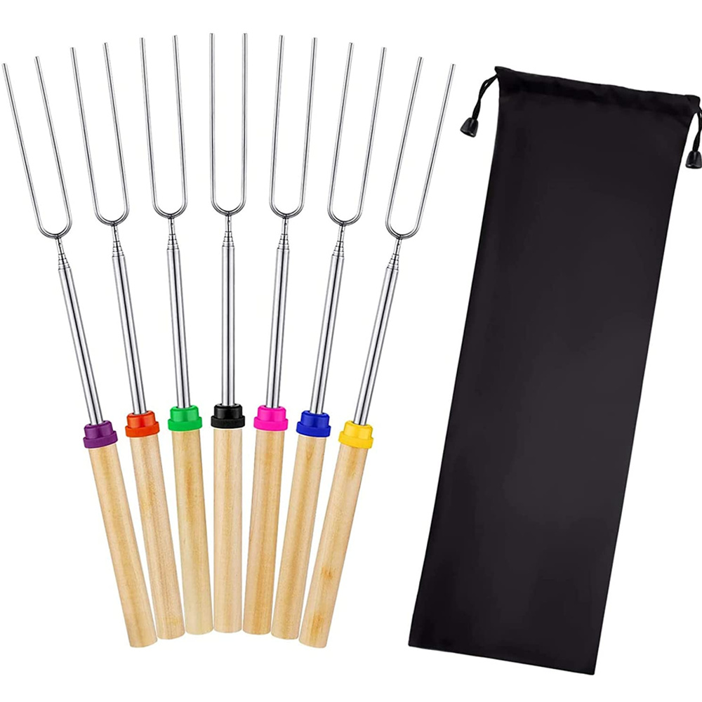 8er-Set Marshmallow-Bratstäbchen Aus Edelstahl – Ausziehbar Bis 81,3 Cm Mit Holzgriff – Perfekt Für Lagerfeuer & Grillparty