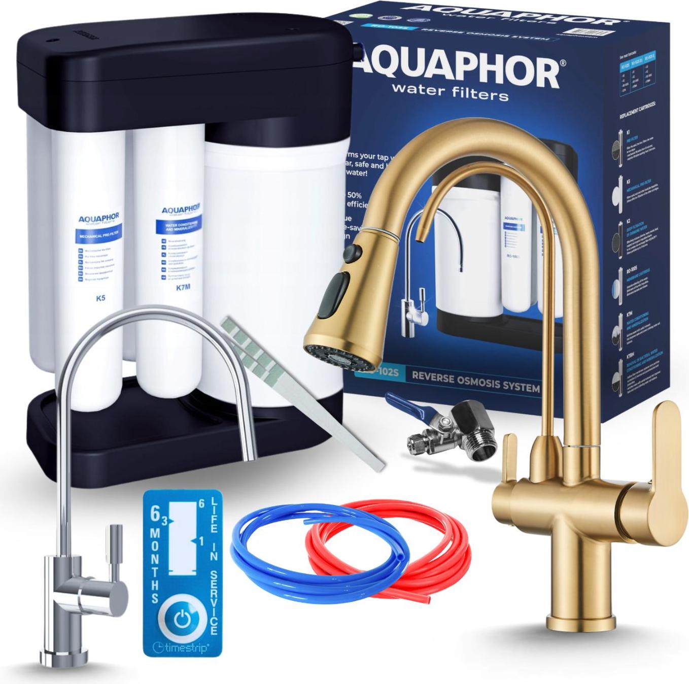 Küchenarmatur 3-Wege Ari Ausziehbar Messing Gold RO-Anschluss