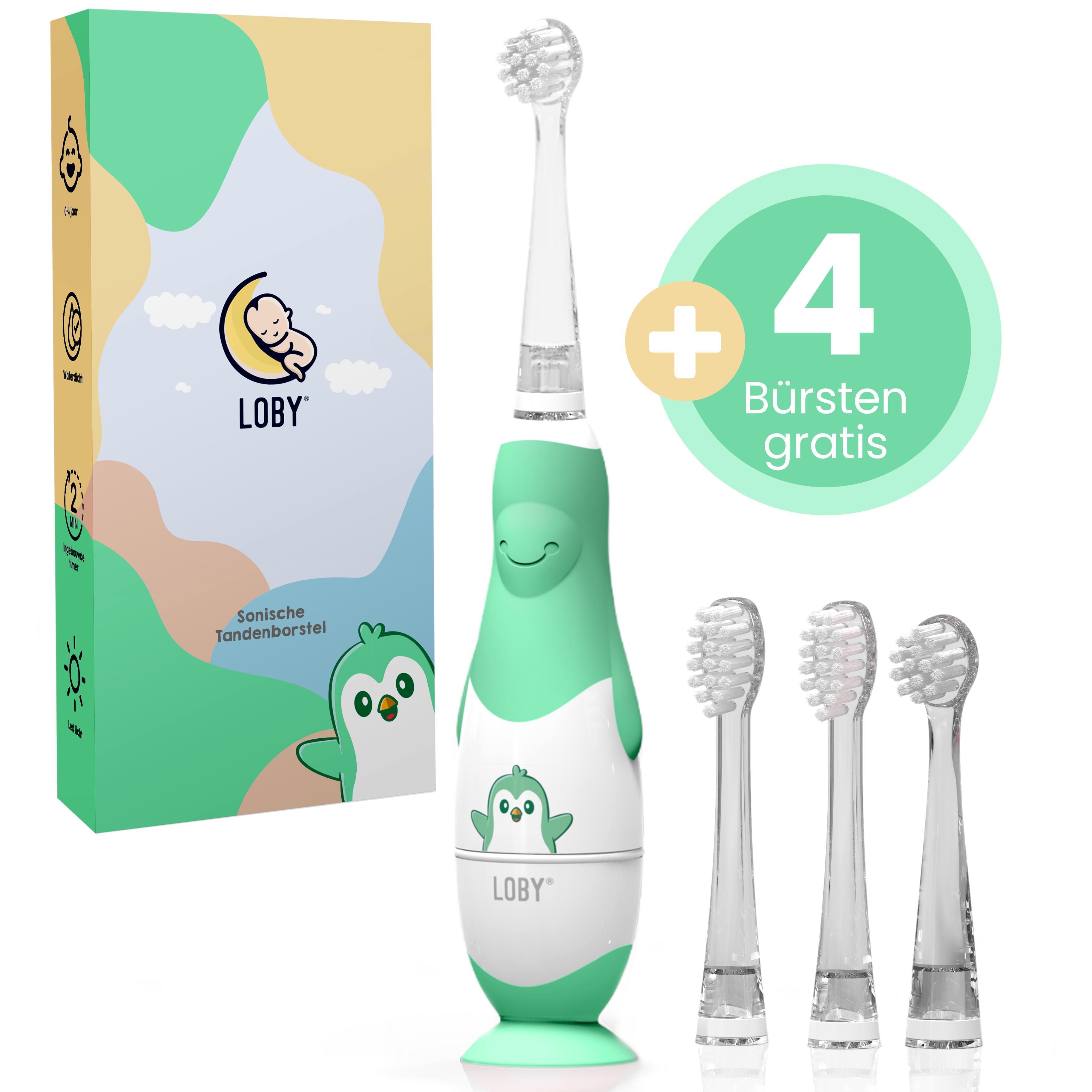 Loby Elektrische Zahnbürste Kinder Baby Kinderzahnbürste Elektrisch ab 0-4 Jahre mit LED Licht Smart Timer Schall Babyzahnbürste Wasserdicht Grün LB-01