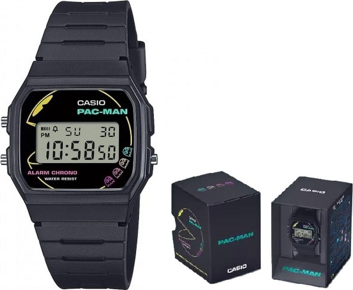 Uni hodinky Casio F-91 - limitovaná edícia série PACMAN čierne (Ø 35 mm)