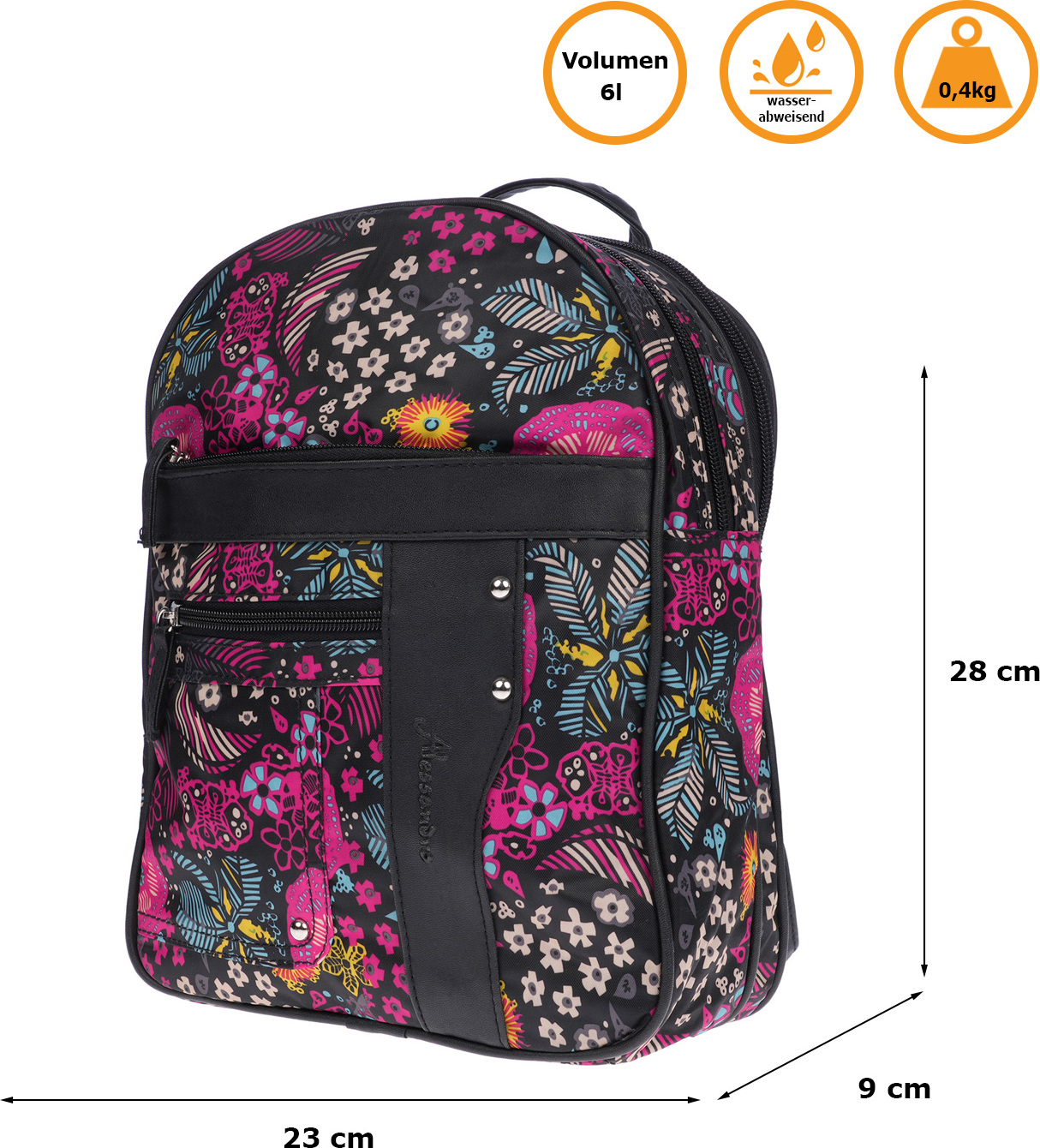 Christian Wippermann kleiner Damen Herren Rucksack City Bag Plane Tasche Bag Schwarz