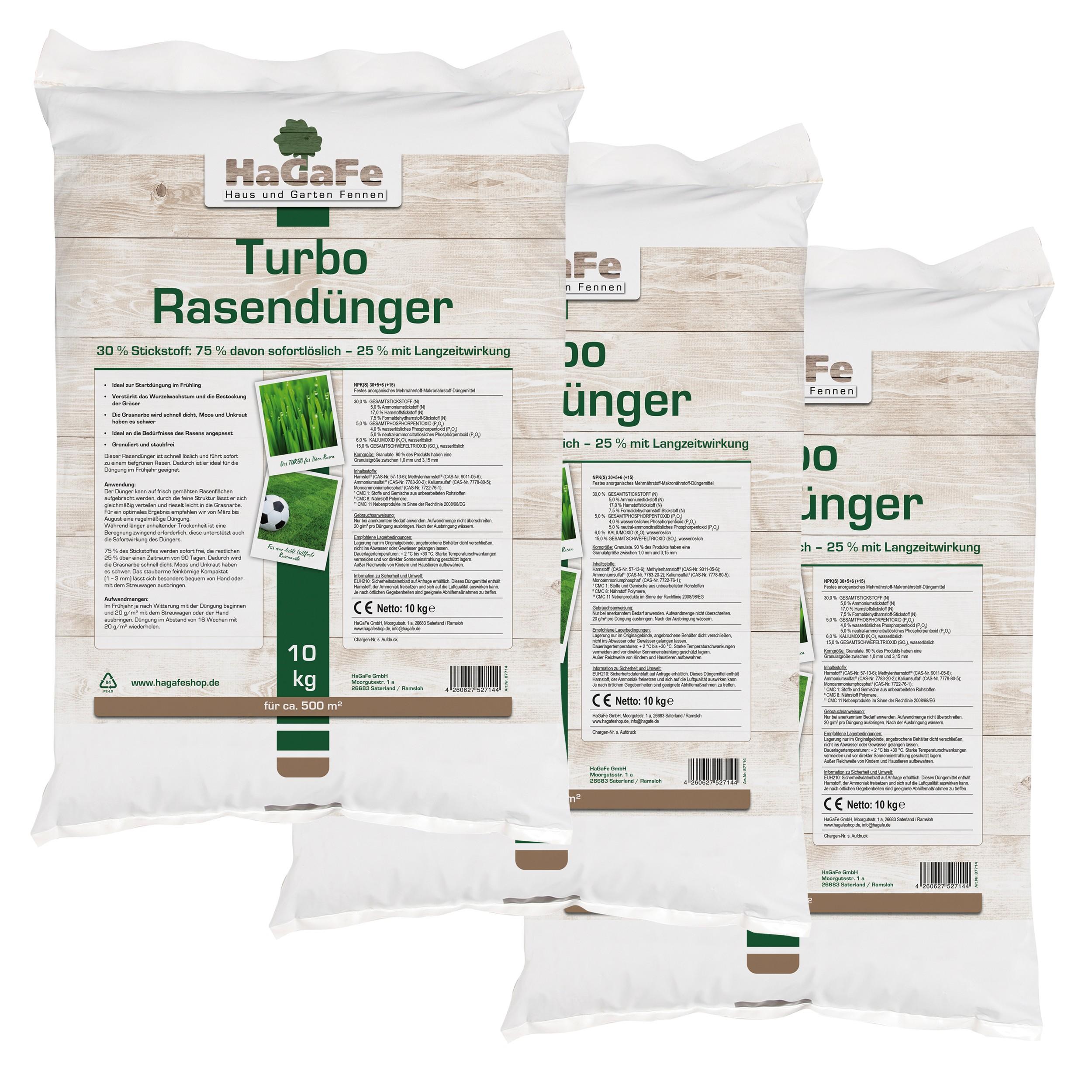 30kg (3 x 10kg) HaGaFe Turbo Rasendnger, mit 30%