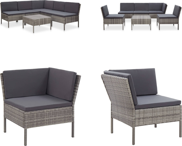 vidaXL 6-dielna záhradná sedacia súprava s vankúšmi polyratan sivá - záhradná obývacia súprava - záhradné obývacie súpravy - záhradné obývačky - záhradné ležadlá