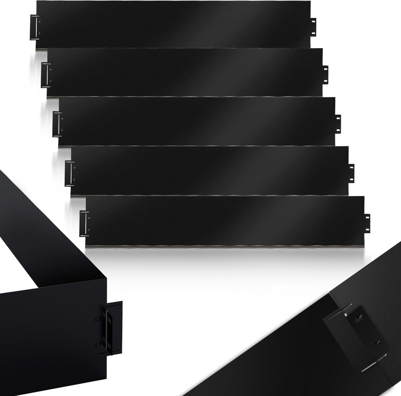 UISEBRT Bordo per prato in metallo, 20 m, 100 x 18 cm, zincato, per aiuole, 20 pezzi, lunghezza 5 m, altezza 18 cm, colore nero