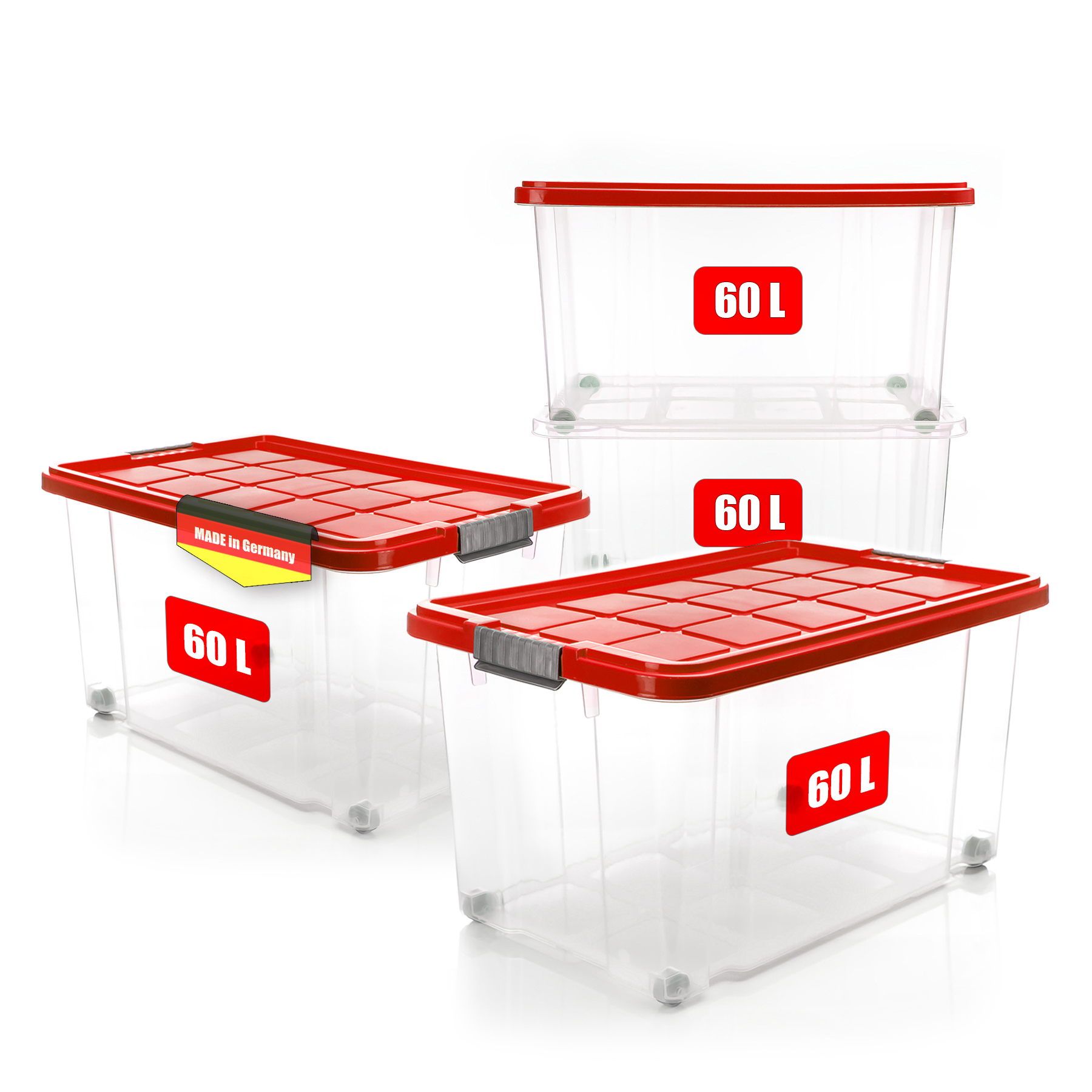 Juskys Aufbewahrungsbox mit Deckel - 6er Set Kunststoff Boxen 60l - Box  stapelbar, transparent