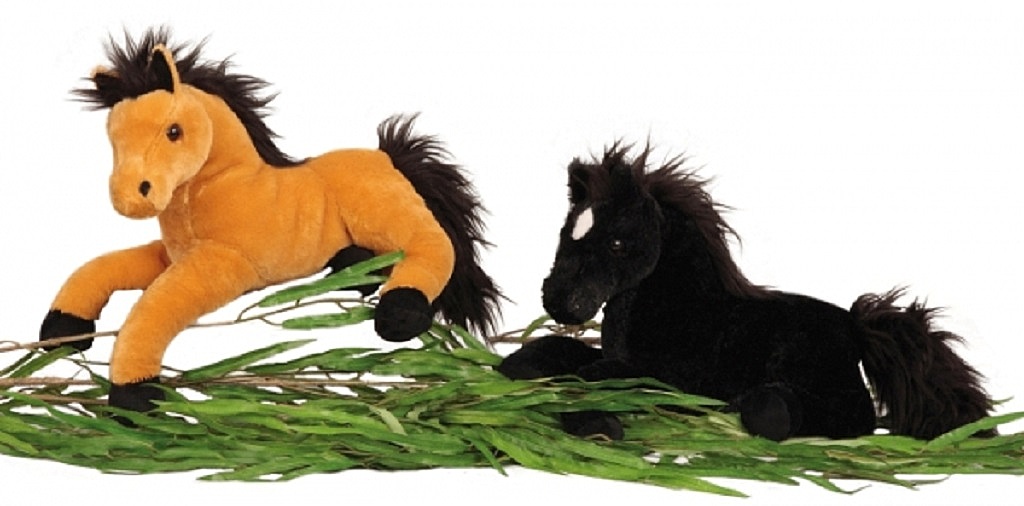 Plüschtier Pferd liegend ca 37 cm lang in Schwarz Kuscheltier Stofftier Softtier 