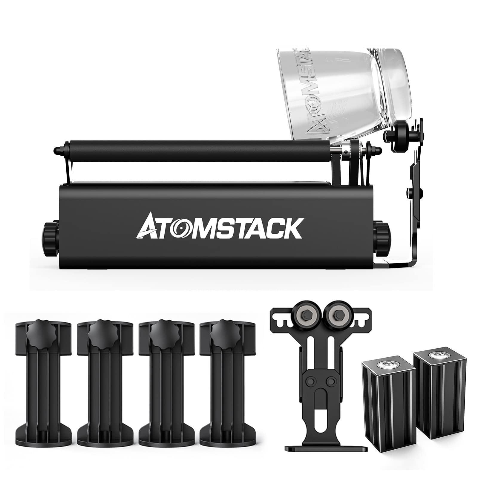 ATOMSTACK R3 PRO Rotationswalze, Rotary Roller, Y Achsen-Rotationswalzen mit 360°drehbarer, für zylindrische Objekte,8 Winkeleinstel