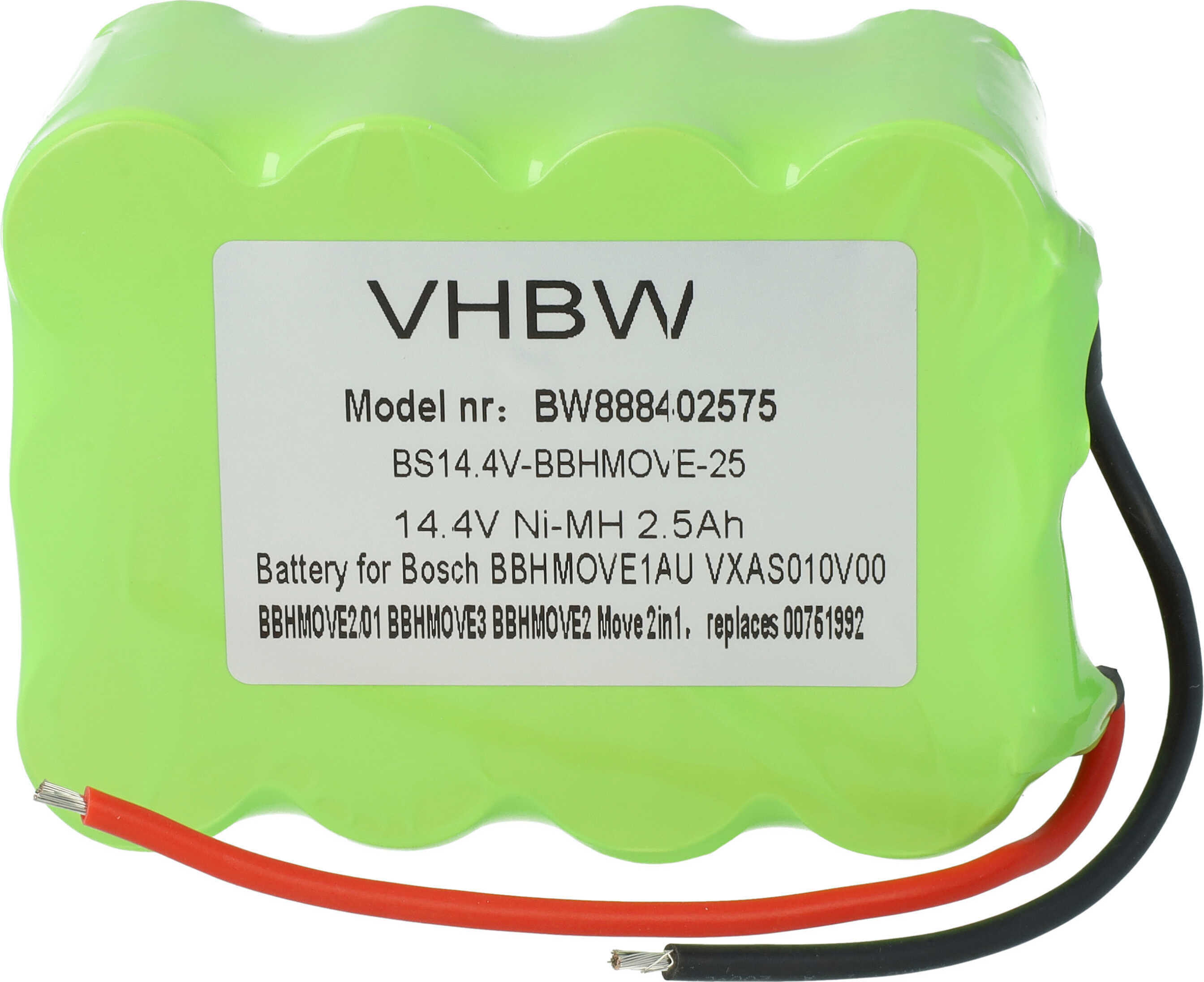 vhbw Akku kompatibel mit Bosch Move BBHMOVE2N/01, BBHMOVE2/04, BBHMOVE2/03, BBHMOVE2/01, BBHMOVE3/03, BBHMOVE3/01 Staubsauger (2500 mAh, 14,4 V, NiMH) 177553106-1