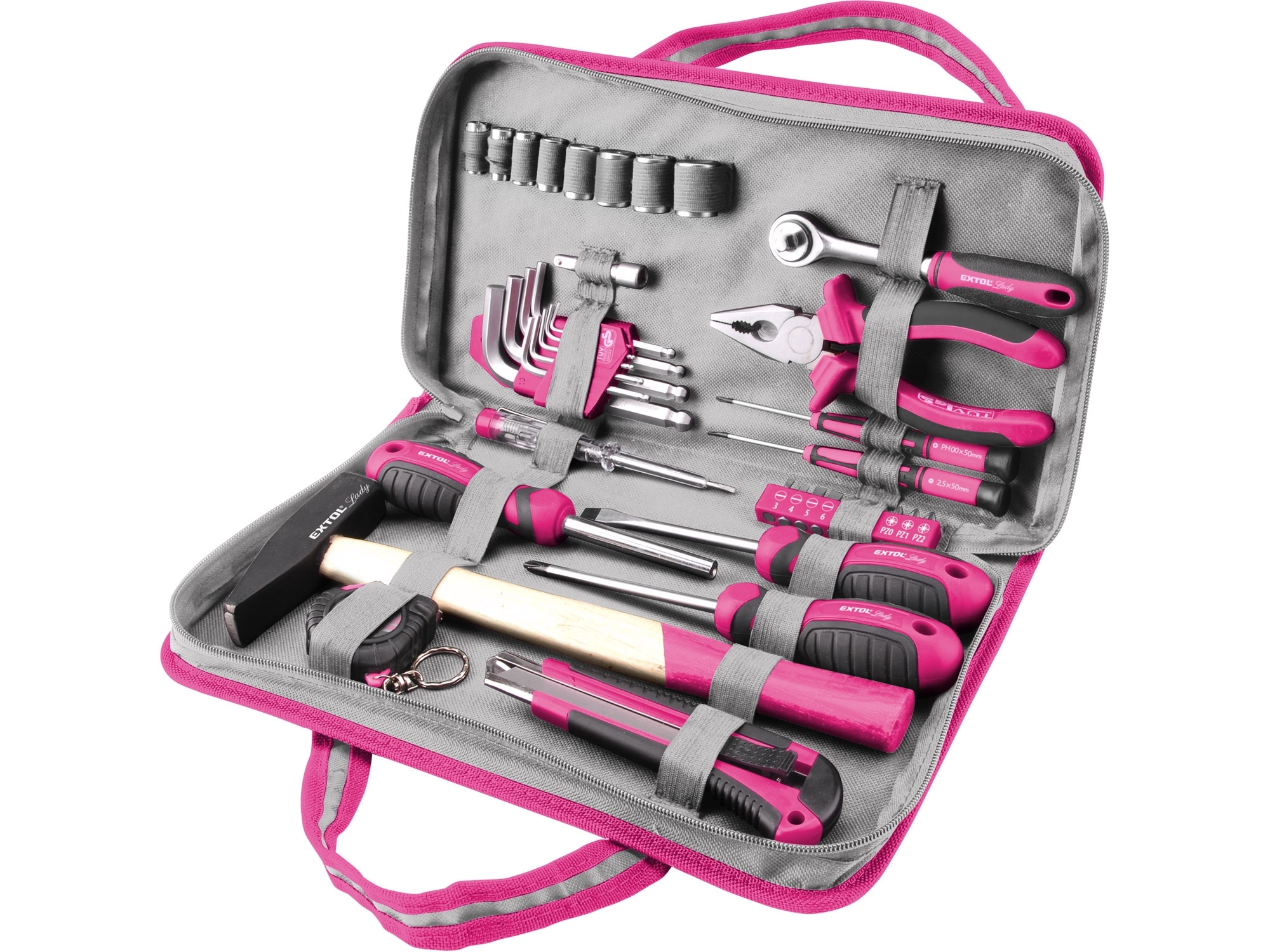 39-tlg Werkzeug-Set pink mit Tasche Extol Lady 