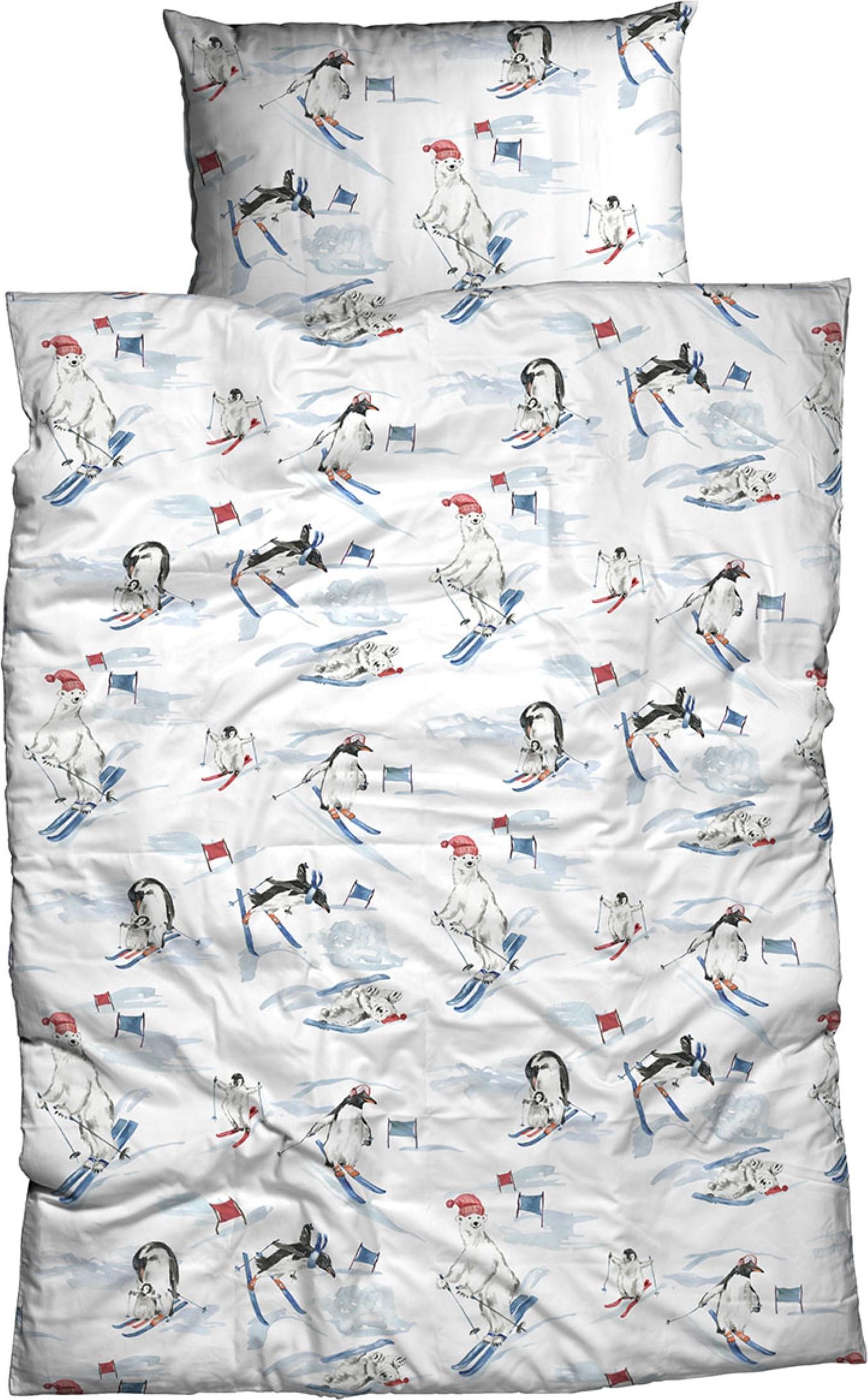 Dormabell Biber Bettwäsche 135x200 Pinguin Eisbär Skifahrer Winter Piste Schnee
