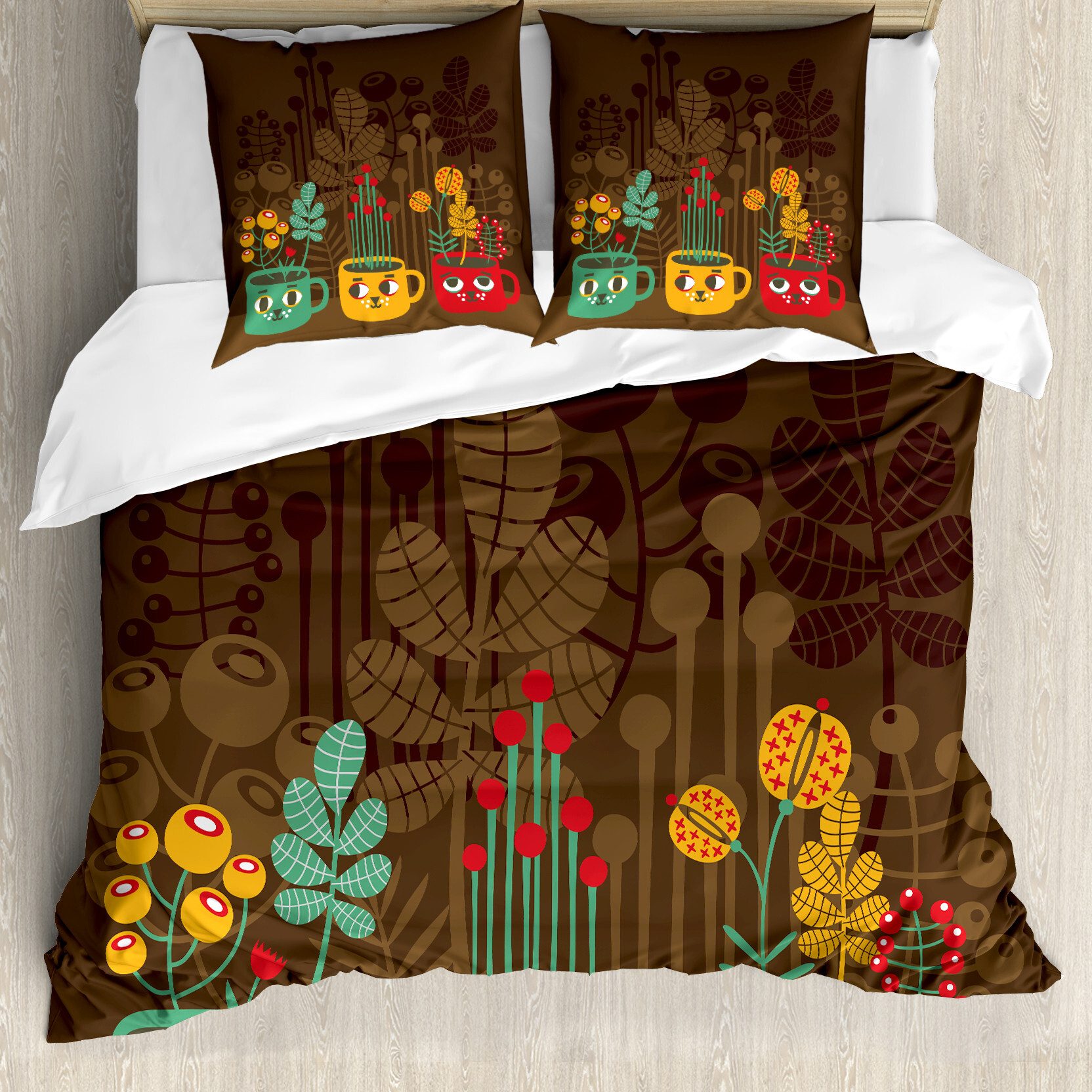 ABAKUHAUS Modern Bettbezug, Pflanzen in Cups Tonwaren, Milbensicher Allergiker geeignet mit Kissenbezügen, 200 cm x 200 cm - 80 x 80 cm, Mehrfarbig nevde_32955_200x200_de