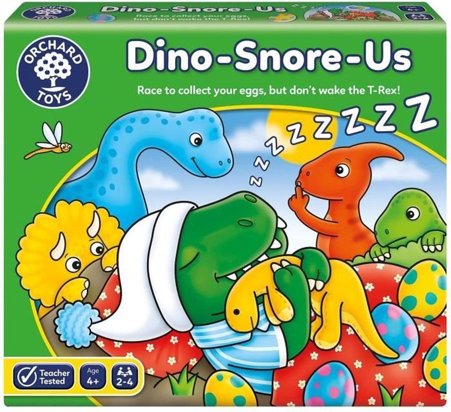 Orchard Toys Dino-Snore-Us Game, A Fun Dinosaur Themed Board Game for Ages 4+, Encourages Number and Counting Skills for Kids