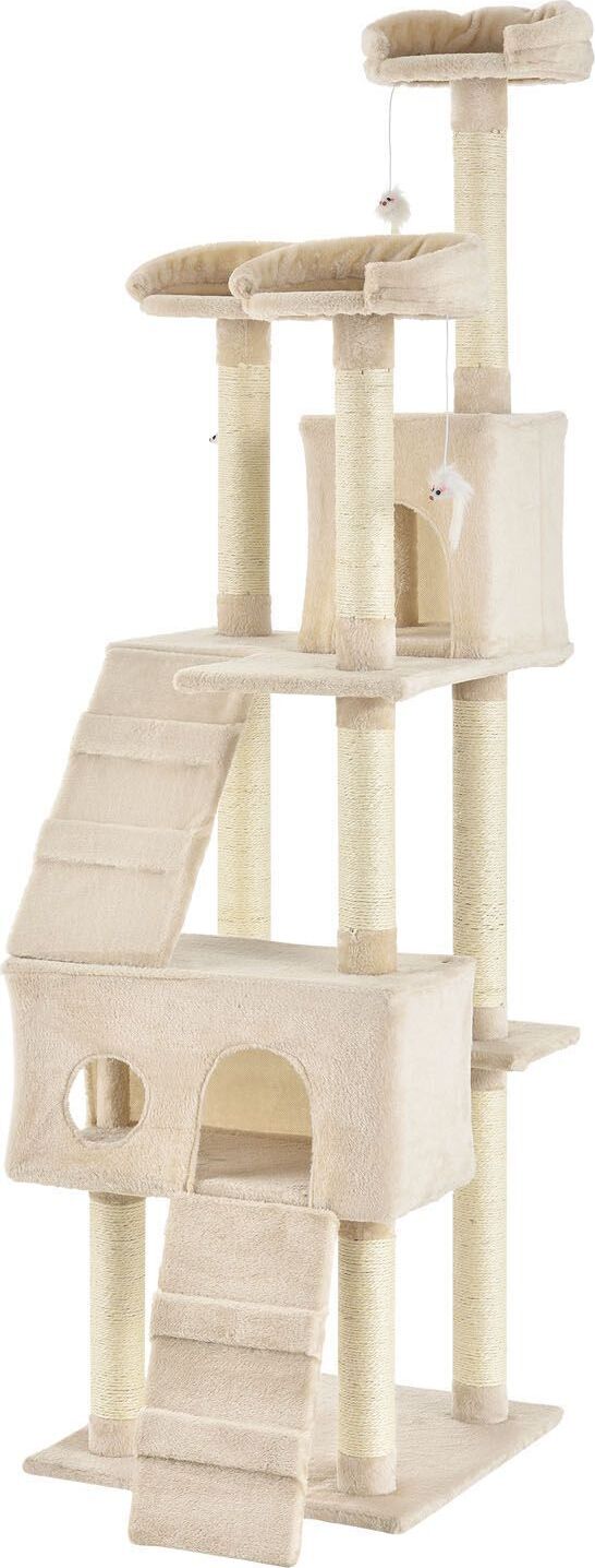 Juskys Kratzbaum Amy 170 cm hoch - mit Höhle, Liegeflächen & Sisal - Beige 27021