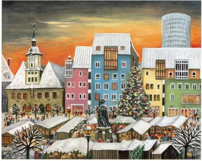 Adventný kalendár Jena so sviatočnými motívmi mesta