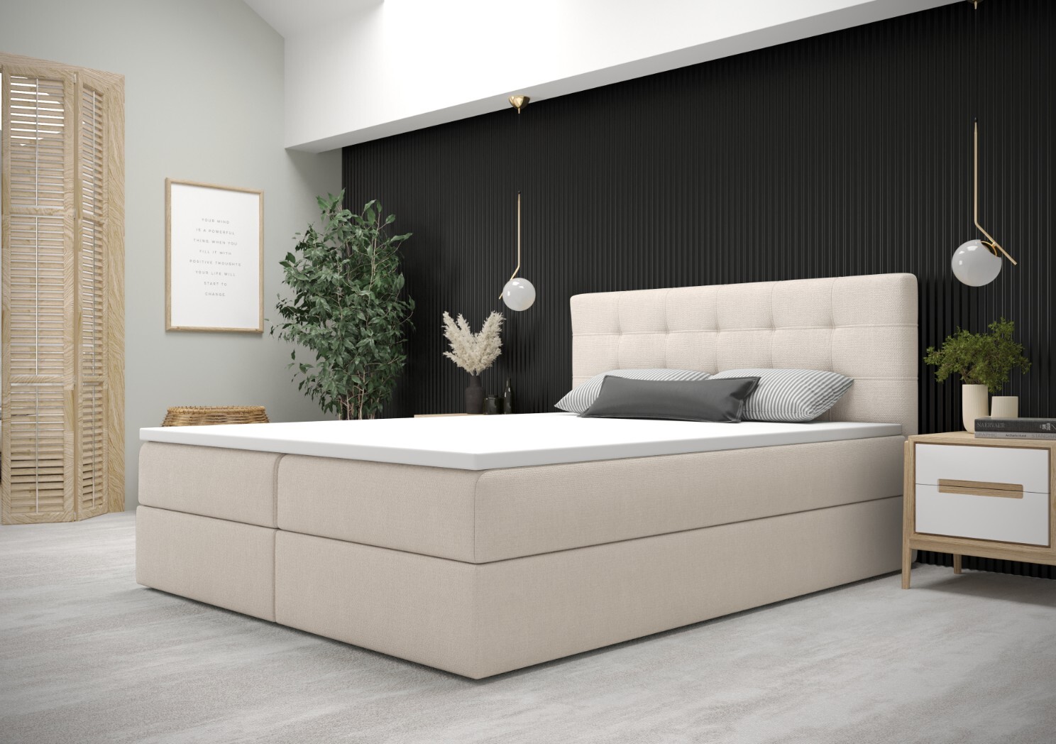 FERA 140x200 Boxspring posteľ Štýlová posteľ s úložným boxom, rôzne farby, s vrchným matracom, spálňová čalúnená posteľ COSMIC 10