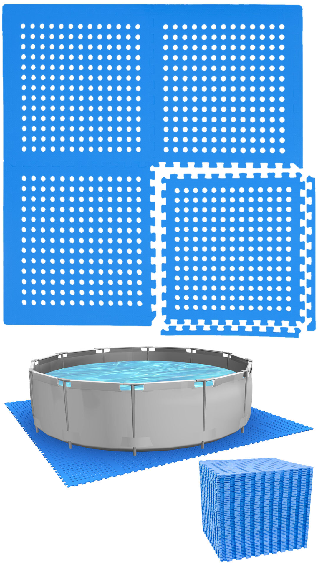 Bazénová podložka s otvormi - 13 súprav pre 366 bazénov modrej farby