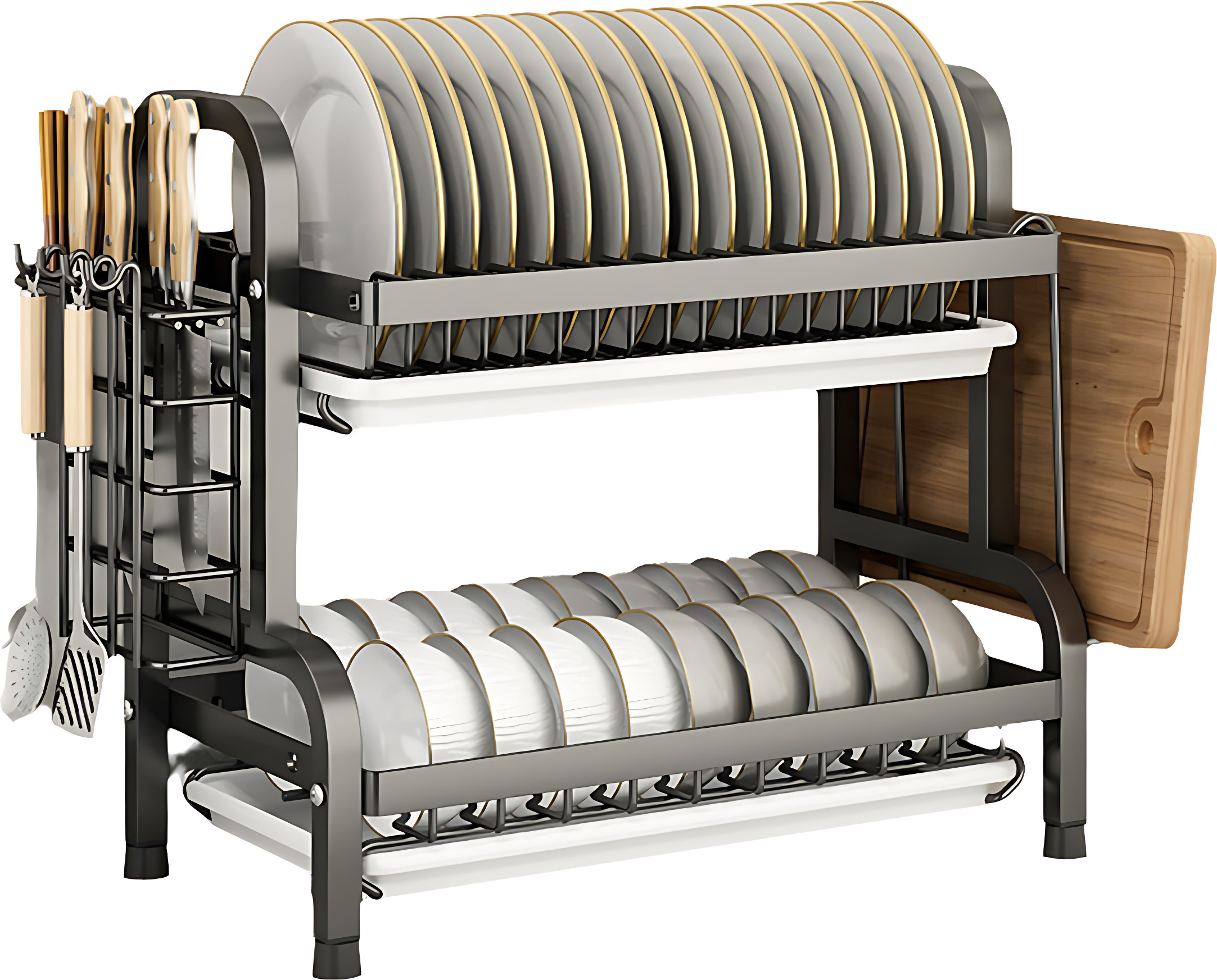 Sross Geschirrständer Abtropfgestell Geschirr, 2-stufiges Geschirrabtropfgestell Edelstahl TT510300465