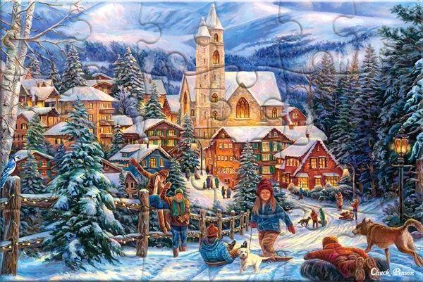 Puzzle, 24 Teile, Postkarte „Sledding to Town“ 900435 Castorland