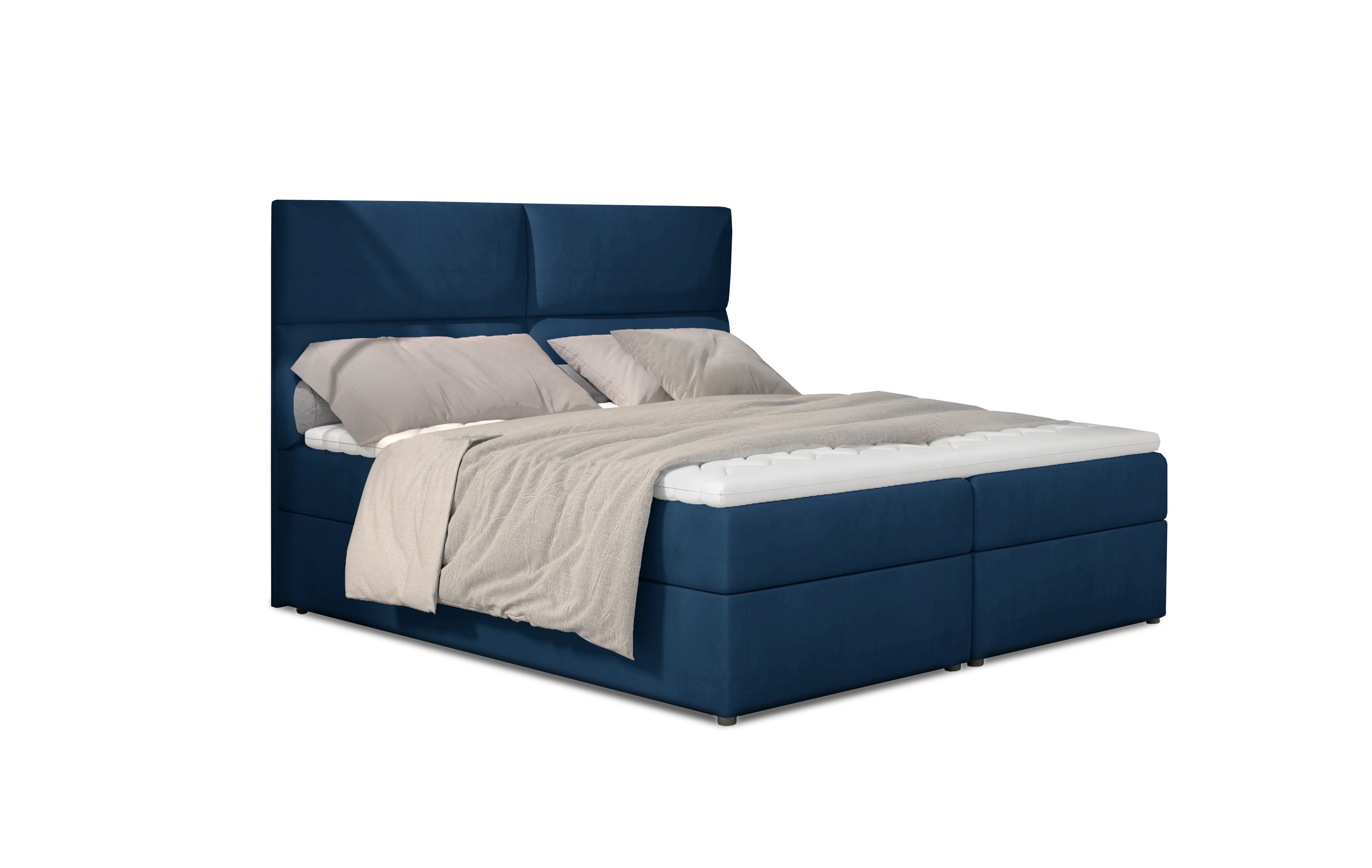 MOB, Manželská posteľ Boxspring 145 cm - Alyce (modrá) (s matracmi)