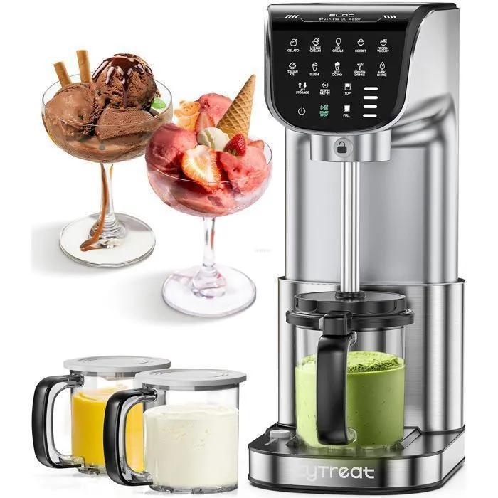 Eismaschine Granita-Maschine 12 in 1 - ICYTREAT - 12 Programme - Integrierte Softeismaschine - LED-Anzeige - 3 Schüsseln