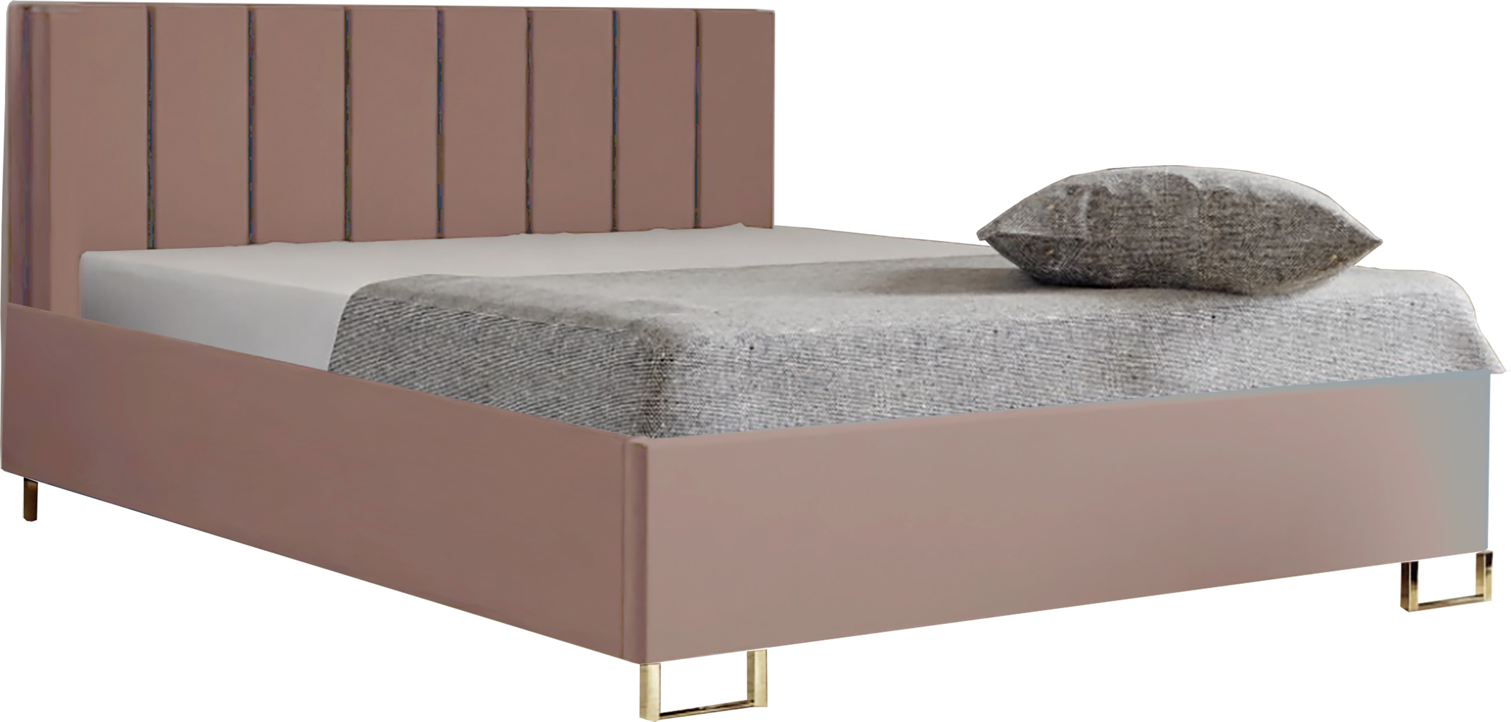 Schlafzimmer-Polsterbett MALIBU, Gepolstertem Kopfteil, Hochwertiger MONOLITH Polsterstoff, Bettkasten mit Gasdruckfeder, Komfortable Betthöhe 39 cm, 140x200 cm Puderrosa